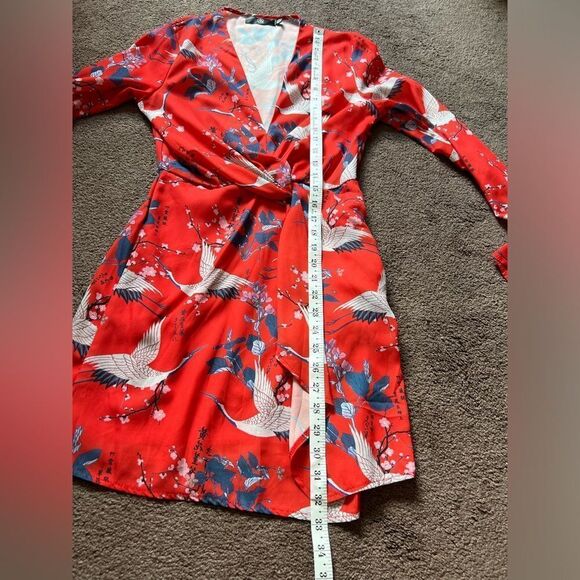 Missguided Bird Cherry Blossom Print Faux Wrap Dress - Picture 11 of 11
